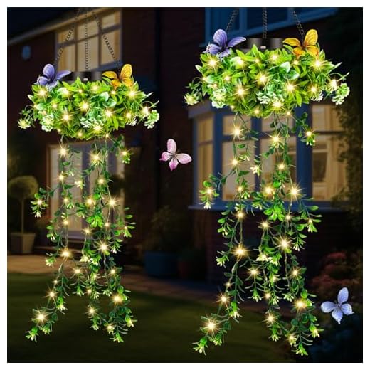 Solar Hanging Garden Lights - 2 Pack, 66 LEDs Butterfly & Flower Decor, IP65 Waterproof Summer Patio Lights for Outdoor Party Camping Poolside, Romantic Wedding, Gifts for Daughter Mom Grandma