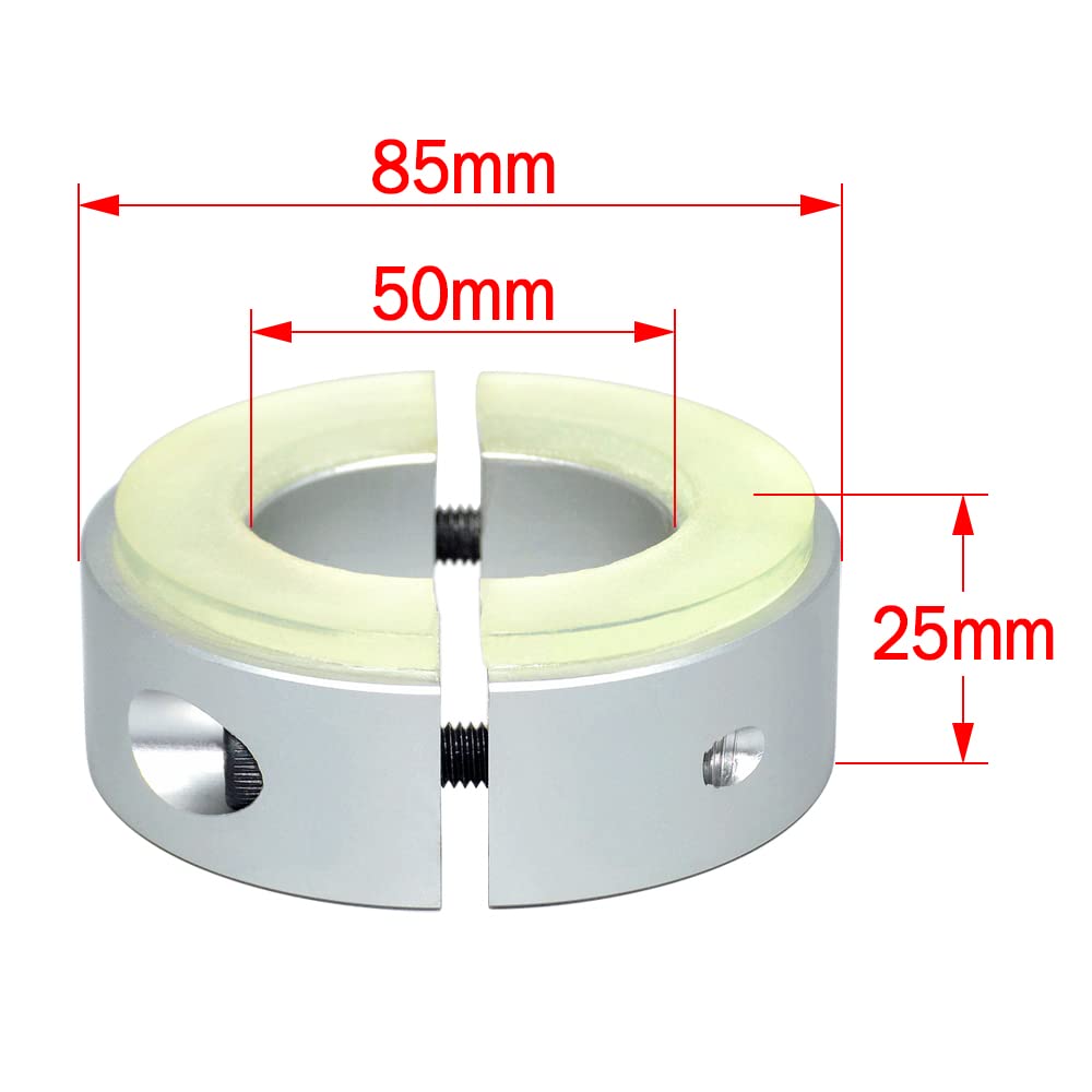 SCZ - Metrisch- Geteilte Stellringe, Aluminium, mit Dämpfungsscheibe Klemmringe Begrenzungsring Lokalisierungsring Positionierungsring Schnellspann-Fester Kragen Größe: ID 50 mm - OD 85 mm
