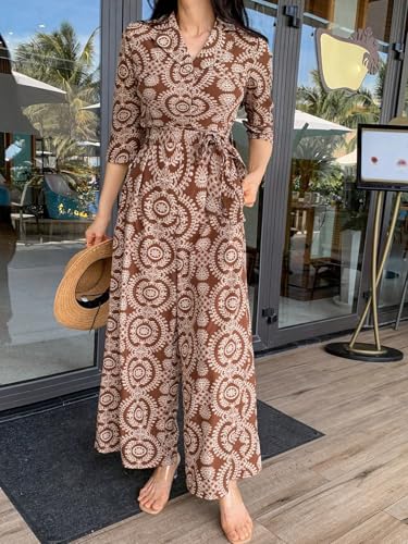 Image of LITZO Dress for Women | Long Rayon Dress for Women's | Floral Wide Leg Long Jumpsuit with Pockets | Regular Jumpsuit for Women (134-136)