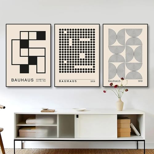 Affiche art abstrait géométrique TONGYINLI, triptyque vintage noir-beige en lin, 70x100 cm