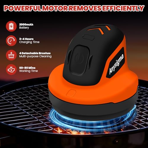 Image of Electric Grill Brush for Outdoor Grill- 4 Replaceable Heads, 3000mAh IPX7 Waterproof BBQ Cleaning Scrubber for Kitchen & Car & Bathroom - Ideal Mother's for Grill Lovers, Dad, Mom