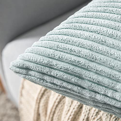 MIULEE Striped Corduroy Fabric Square Throw Pillow Case,Solid Cushion Cover for Sofa Chair Couch/Bedroom Decorative Pillowcases 16x16 Inch 2 Pieces,Greenish white - Image 3