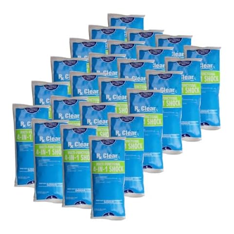 Rx Clear Multi-Functional 4-in-1 Swimming Pool Shock | 99% Sodium Dichloro-s-Triazinetrione Dihydrate | Kills Bacteria and Algae | One-Pound Bags | 24-Pack Cover