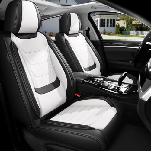 Image of for GMC Terrain 2010-2025 Seat Covers 5P (Black /White) | Waterproof car seat cover, anti-slip, breathable. Airbag compatible. Seat heating works. Easy clean. Durable stitching.