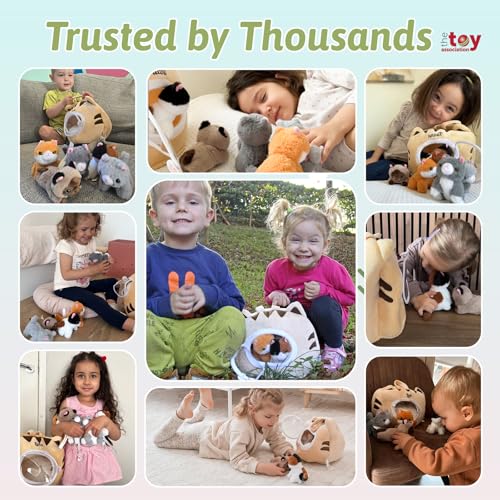 Image of OUOZZZ Cat Stuffed Animal House with 5 Soft Cat Toys for Kids, Portable Gift Set