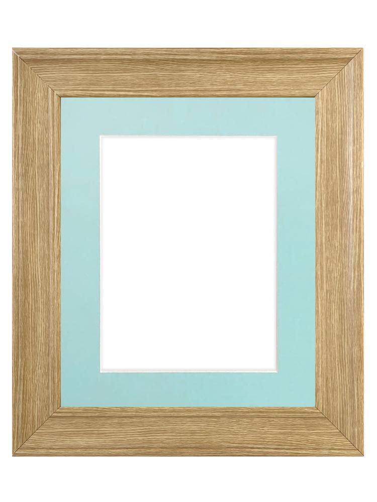 FRAMES BY POST Scandi Oak Picture Photo Frame with Blue Mount A2 Image Size A3 Plastic Glass