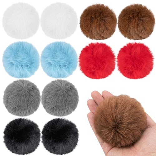 Faux Fur Pom Poms for Hats 12 PCS Set RAINFLOW Fluffy Pom Poms 2.8 Inch with Elastic Loop Faux Fur Pom Pom Balls for Beanie Pom Poms Crochet Pom Poms for Crafts DIY Hats Beanies Scarves Bags