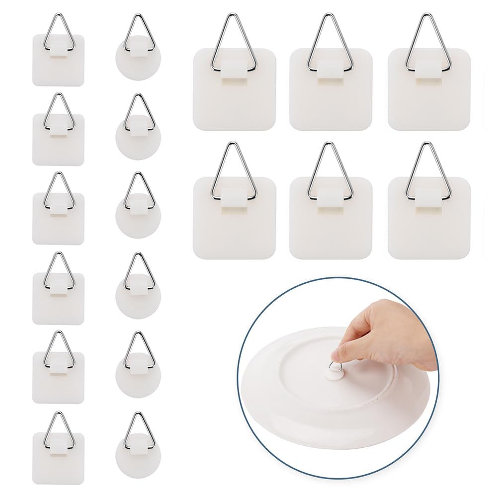 18 Piezas Ganchos Adhesivos Invisibles, Adhesivos Para Colgar Cuadros 3 Tamaños, Colgador de Placas Redondo/Cuadrado, Cuelga Cuadros sin Clavos Colgadores para Salón Dormitorio