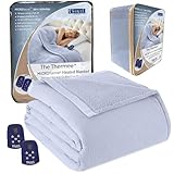Thermee Micro Flannel Heated Blanket with Sherpa back, 10-Setting Electric Blanket King Size, Programmable Heating Blanket, Ultra-Soft Heated Throw Blanket, Fast Heating Thermal Blanket -English Blue