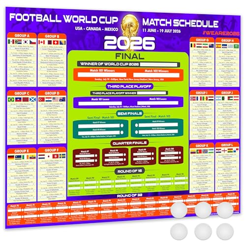 Image of Official Football World Cup 2026 Wall Chart Schedule – A1 Poster (84 x 59 cm) – 48 Team Fixtures, Dates, Stadiums & UK Time (BST) – 170gsm Silk Paper.