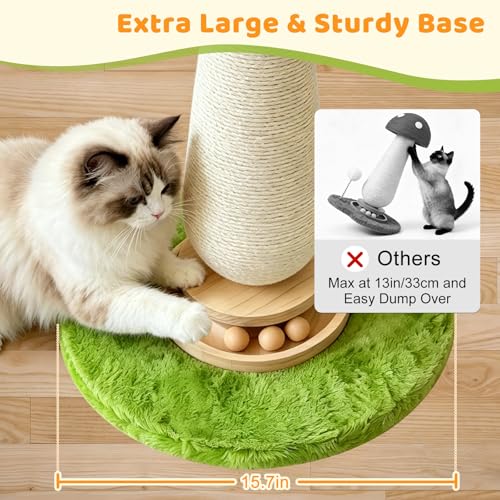 Image of Homegroove Mushroom Cat Scratching Post, Cute Cat Scratcher Post with Large Stable Round Base, Sisal Cat Scratching Posts for Indoor Cats Adults (Mushroom, Large)