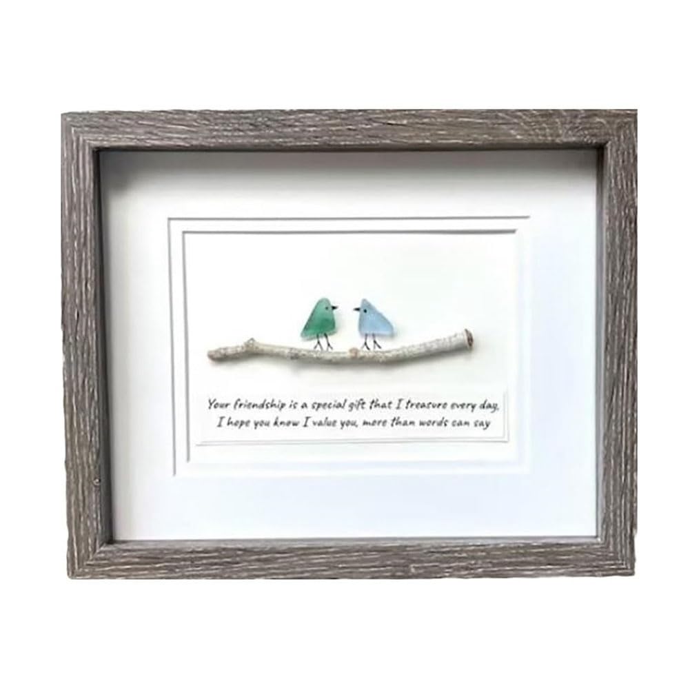 Tyatocepy 1 Piece Sea Glass Art, Seaglass Birds Handmade Sea Glass Artwork Birthday Gift Sea Glass Rainbow Birds