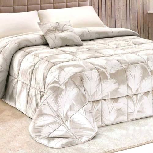 Vionara Home Trapunta Invernale in Velluto Jacquard, Matrimoniale 260x270 cm, Piumone Morbido e Avvolgente, Imbottitura 350gr/mq, Cuscino Coordinato Incluso, Made in Italy (Dubai - Beige)