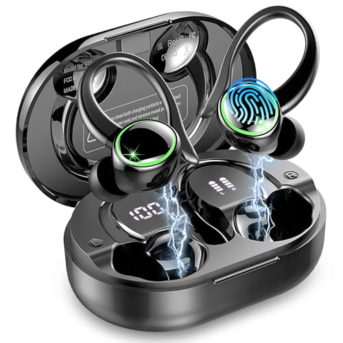 Matast Wireless Earbuds, Bluetooth 5.4 Headphones, 50H+ Playtime Stereo Noise Canceling Headphones with 4 ENC Mic, Sport Ear buds with Earhooks, IPX7 Waterproof Wireless E