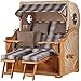 Produktbild Komplettset - Strandkorb Teakholz Volllieger Strandstuhl Gartenliege PE Geflecht Shell Dessin 522 Baltikum TEAK Bullauge inkl. 4 Kissen, Wechselpolster, PVC Schutzhülle, 4er Set Strandkorbrollen