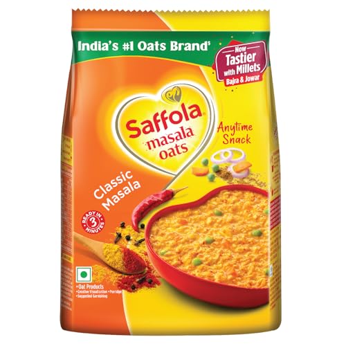 Saffola Masala Oats Classic Masala | Tasty, Anytime Snack | Ready in 3 mins | Millets Goodness- with Bajra & Jowar | No maida, No added preservatives | helps manage weight |250g (B0BSWYLD95) Amazon Price History, Amazon Price Tracker