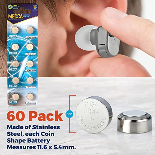 Medca 1.5V Alkaline Batteries - Lr44 Ag13 357 303 Sr44 Battery - Button Coin Cell For Hearing Aids And Amplifiers, Toys, Remotes, Calculators, Lasers | Long Lasting Power | Anti Corrosion | 60 Pcs #TOP5