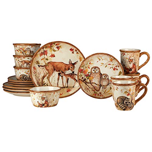Certified International Pine Forest 16 pc Dinnerware Set Service for 4 BROWN