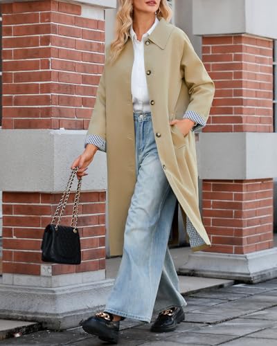 Women's Oversized Trench Coat Single Breasted Windproof Overcoat Classic Button Down Long Jacket2