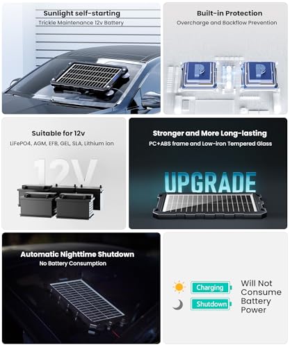 Image of POWOXI-9W-Solar-Battery-Trickle-Charger-Maintainer -12V Portable Waterproof Solar Panel Trickle Charging Kit for Car, Motorcycle, Boat, Marine, RV, Trailer, Powersports, Snowmobile, etc.