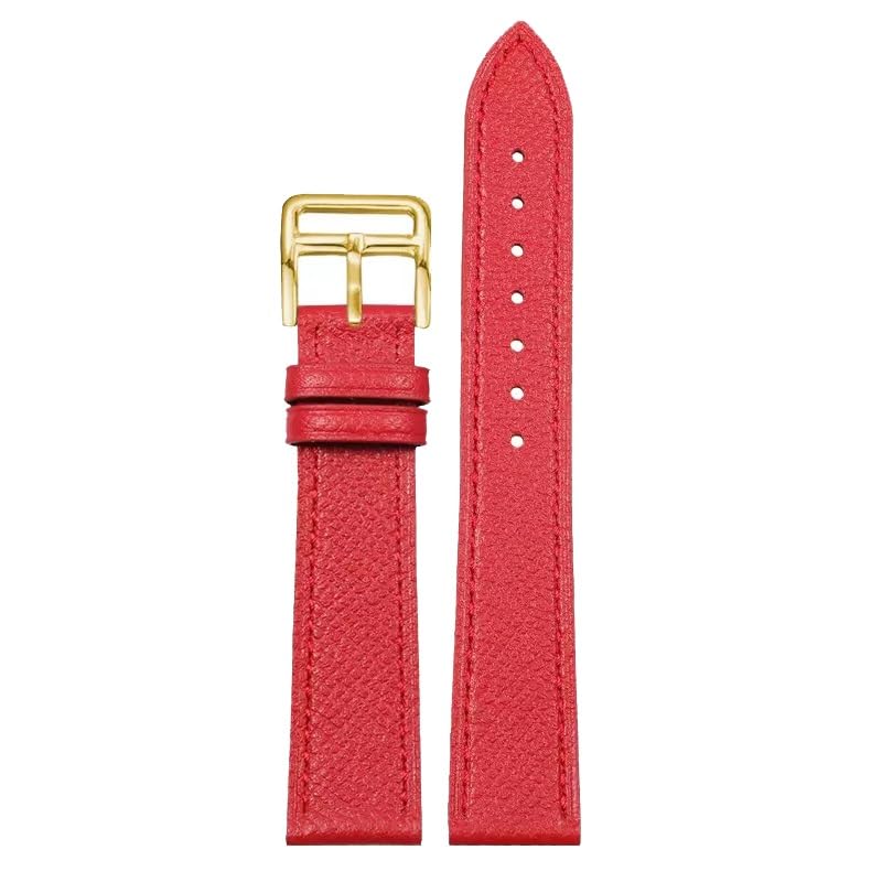 Bracelet de montre cuir véritable 22mm rouge et or en cuir de vache souple