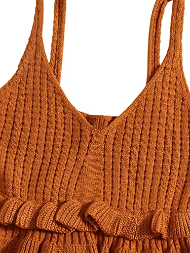 SweatyRocks Women's Casual Spaghetti Strap Ruffle Hem Peplum Cropped Knit Sweater4