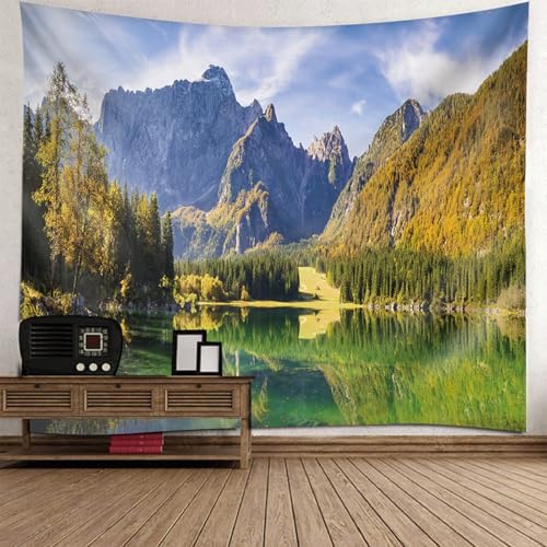 Tapisserie murale nature forêt rivière 300x256 grande tenture tissu
