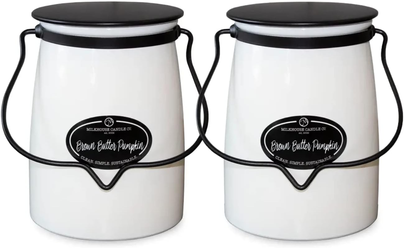 Milkhouse Candle Company Brown Butter Pumpkin 2-Pack Butter Jar Candles | 22oz Glass Jar Scented Candles for The Home | Farmhouse Home Decor Soy Wax USA