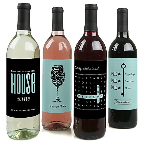 Home Sweet Home - Housewarming Gift for Women and Men - Wine Bottle Label Stickers - Set of 4