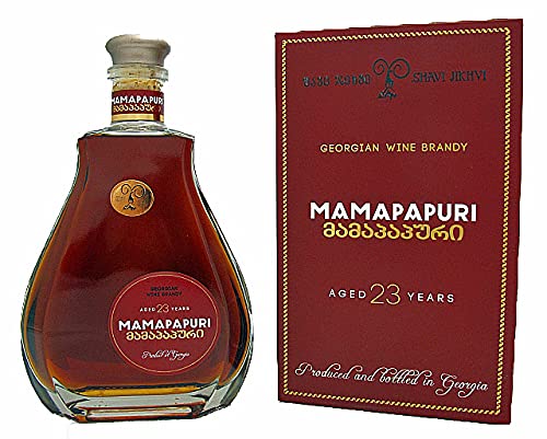 Georgischer Weinbrand MAMAPAPURI, 23 Jahre Alt, 40%, 0,7Liter, aus autochthone georgische Rebsorte Rkatsiteli, Appellation Kvareli, JSC Corporation Kindzmarauli (gegründet 1533), Georgien