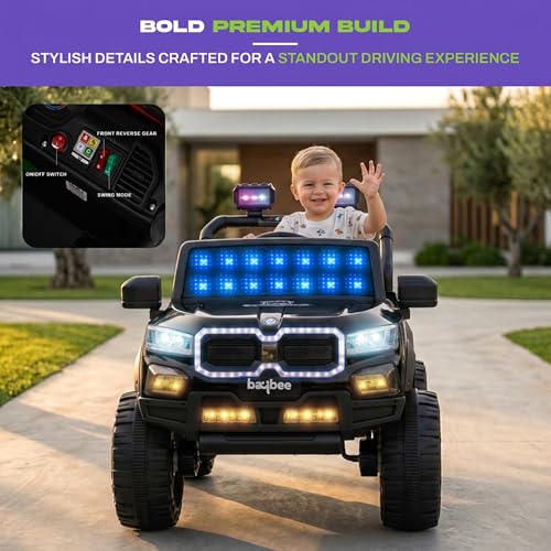 Image of Baybee RogueX Police Edition Battery Operated Jeep for Kids with Parental Control, Baby Ride On Electric Car with RGB Lights, Music & Swing Mode, Rechargeable Battery Car for Kids 2 to 6 Years (Black)