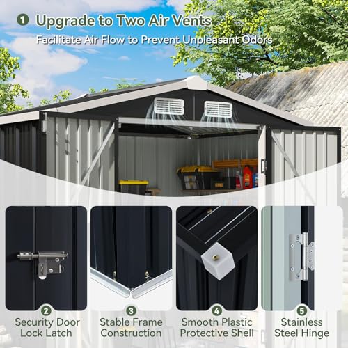 Aoxun 6x4 FT Outdoor Storage Shed, Metal Garden Tool Shed with Sloping Roof & Lockable Door for Patio Lawn Backyard, Black - Image 4