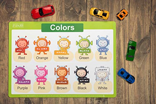 Jessie&Jade Educational Placemats For Kids - Set Of 4: Alphabet, Numbers, Shapes, Colors - Washable, Durable, Reusable - Large Learning Mats For Toddlers, Preschoolers - Plastic Kids Placemat Non Slip #TOP3