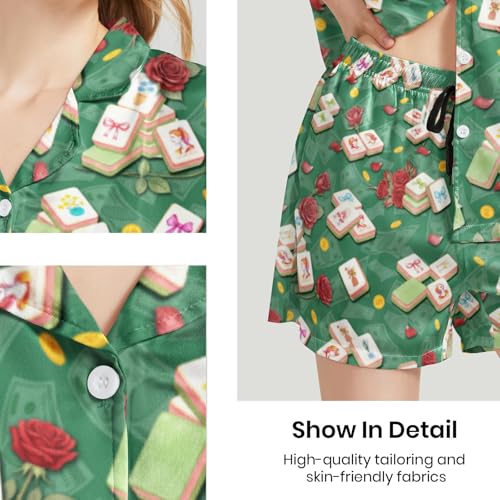 Image of Funny Satin Pajamas Set for Women Button Down Sleepwear Print Pjs Set 2 Piece Short Sleeve Loungewear Gift for Women