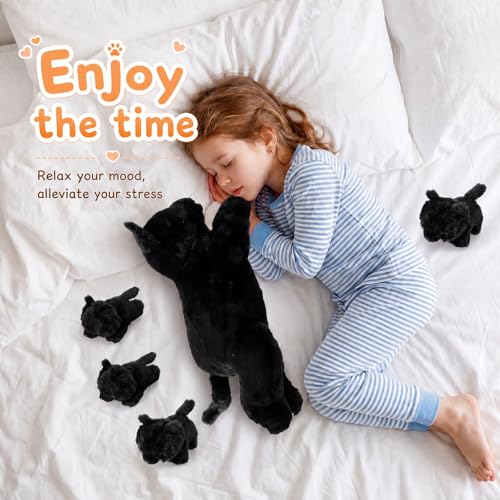 Image of Skylety 5 Pieces Cat Stuffed Animal with Babies Inside Belly Plush Cat Pregnant Mommy Kitty with 4 Cute Fluffy Stuffed Kittens Christmas Birthday Surprise Gifts(Dark Black)