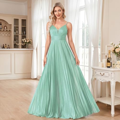 Image of Sexy Backless Maxi Formal Dress for Women with Sequin, Sleeveless Pleated Evening Gowns for Wedding and Cocktail