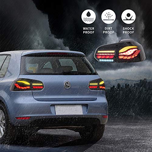 Vland Oled Sequential Smoked Tail Lights Assembly Compatible For [Volkswagen Vw Golf 6 Mk6, Golf R 2010-2014] Rear Lamps Assembly W/Dragon Scales Running Light,(Not Fit Cabrio & Gti & Convertible) #TOP6