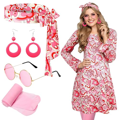 Janmercy 5 Pcs 70s Disco Outfit for Women Hippie Costumes Accessories 70s 80s Halloween Decades...