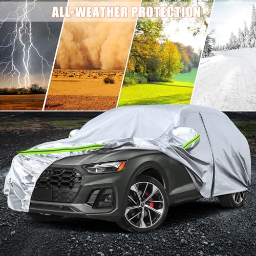 Image of Waterproof Car Covers Replace for 2009-2025 Audi Q5 /SQ5, 6 Layers Silver All Weather Custom-fit Car Cover with Zipper Door & Windproof Bands for Snow Rain Dust Hail Protection