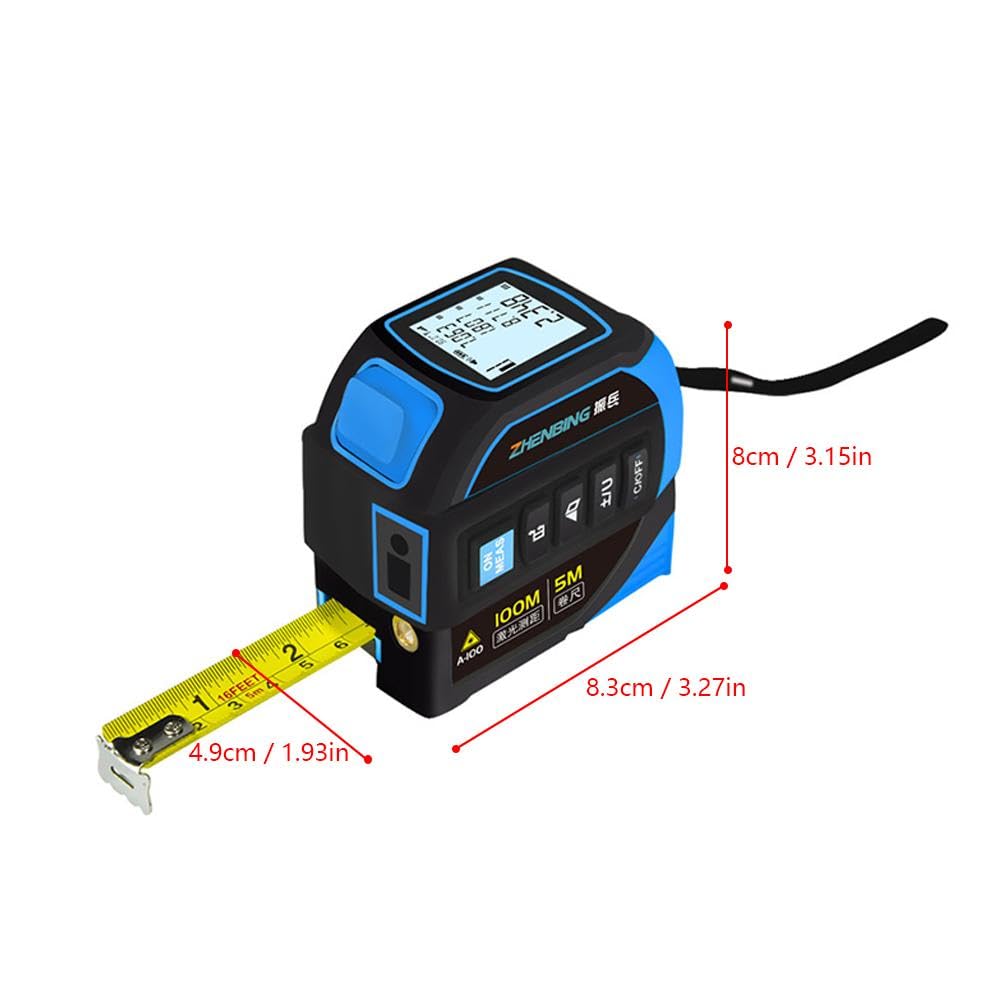 Mètre ruban 4 en 1 avec réticule de niveau, écran LCD rétroéclairé, haute précision ± 2 mm, rechargeable, pour bricolage et construction, mesure 40/60/80/100 m