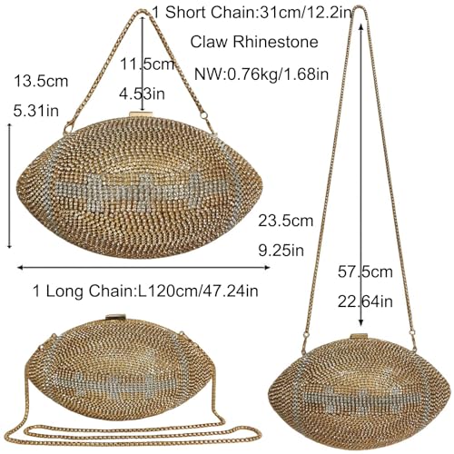 Image of Women Rhinestone Football Shaped Handbag Chain Crossbody Shoulder Bag Football Purse | Rugby, Unique, Novelty, Football