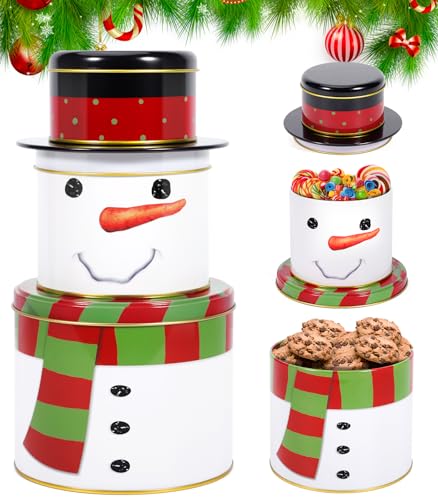 MZJAUVF 3 Caja Galletas Navidad, 3 en 1 Caja Metalica Navidad, Tarros de Galletas para Navidads, Cajas de Galletass Snowman de Navidads, Latas de Galletass Navideña para Chocolate, Dulces
