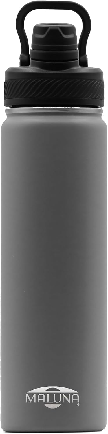 Maluna 22 oz Stainless Steel Bottle – Dual-Lid with Flip-Up Straw & Quick-Sip Spout, Vacuum Insulated for Cold Drinks, Lightweight & Durable for Active Lifestyles
