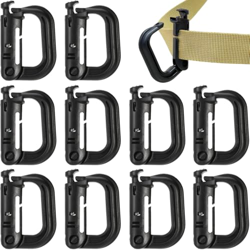 MUCHER 10 moschettoni tattici Molle multiuso con fibbia a D in plastica per zaino tattico gancio a scatto per il fissaggio di cinghie Molle (nero)