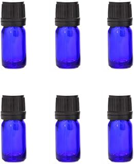 Constore 10ml Cobalt Blue Glass Bottle For Essential Oil Empty Refillable Vials with Euro Dropper Orifice Reducer Liquid Perfume Dispensers Lab Jars Black Coarse Grained Cap-6 Pack