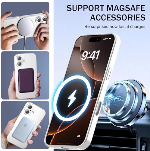 Image of DIZORO Magnetic Case for (iPhone 17 Case) [Compatible with MagSafe][Built-in Camera Lens Protector] Slim Soft Silicone Bumper Shockproof Metallic Luster Back Cover Phone Case (New Silver)