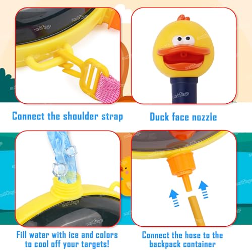 Image of Zest 4 Toyz Holi Water Pichkari for Kids Holi Duck Backpack Water Tank with 1 Pkt Herbal Gulal and 100 Water Balloons for Holi Party- Boys & Girls