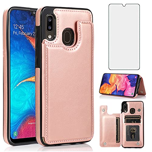 Étui portefeuille rose Samsung Galaxy A30 rabat magnétique avec verre