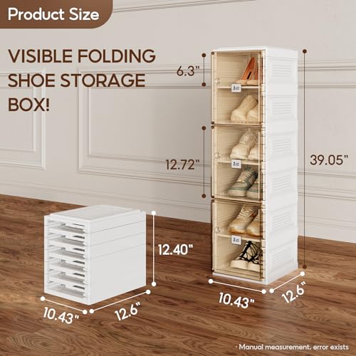 Image of ANTBOX Shoe Organizer Storage Box, Portable Folding Shoe Rack for Closet with Magnetic Clear Door,Large Sneaker Cabinet Bins Sturdy Easy Assembly 6 Layers-6 Grids