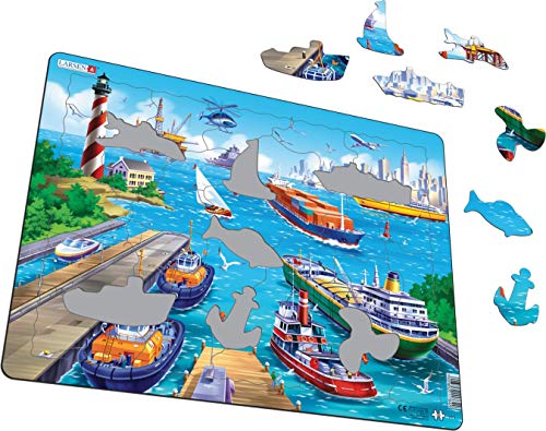Larsen US2 Rahmenpuzzle für Kinder I Schiffe in einem belebten Hafen I Puzzle ab 3 Jahre I Schönes Kinderpuzzle mit 35 Teilen I Spiel, Spaß & Lernen